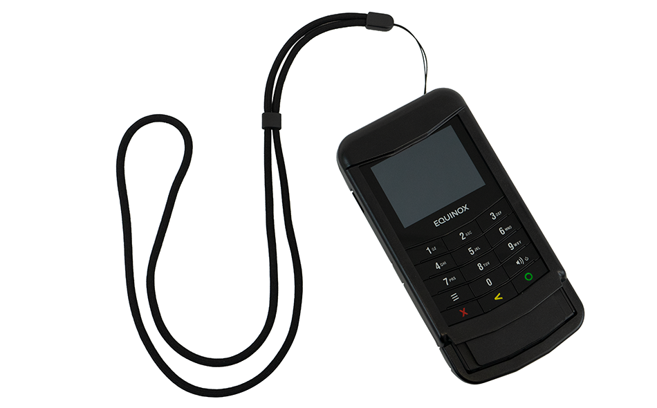 Protective Payment Case for Equinox Luxe 6200m front view with long lanyard 