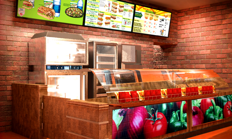UMB-DBT Menu Board Mounts in a Sandwich Shop