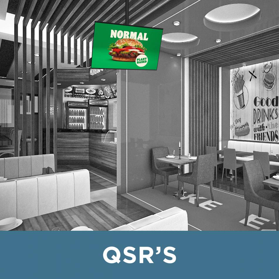 Premier Mounts Ultra Tilt Ceiling Mount at Quick Service Restaraunt