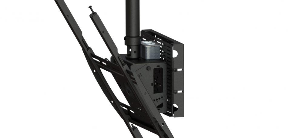 Premier Mounts Ultra Tilt Single Portrait Display Ceiling Mount with Media Player Bracket and Outlet
