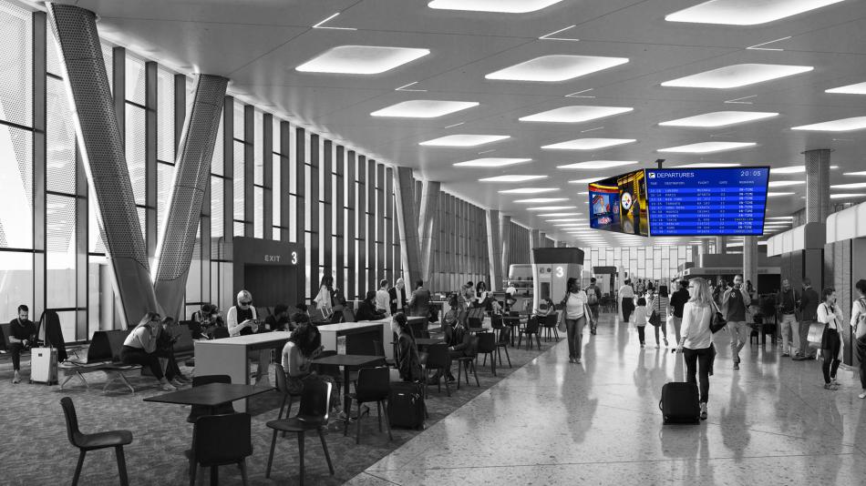 Premier Mounts Ultra Tilt Dual Swivel Ceiling Mounts in Airport